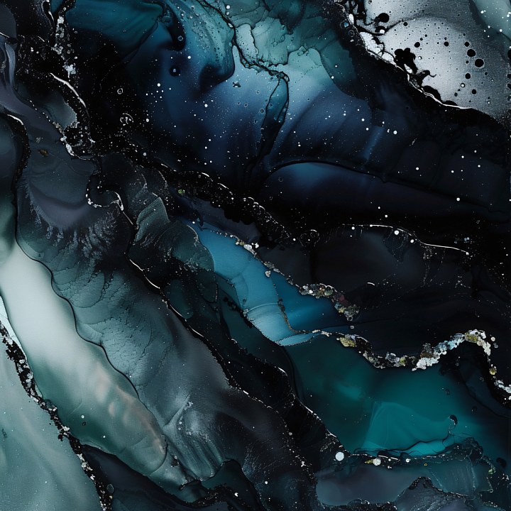 Alcohol Ink Featuring Deep Teal Fluid Waves and Metallic Veins seamless PBR texture preview