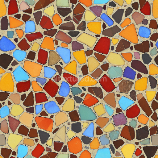 Seamless 3D Mosaic PBR Texture with Colorful Irregular Ceramic Tiles and Matte Finish texture preview