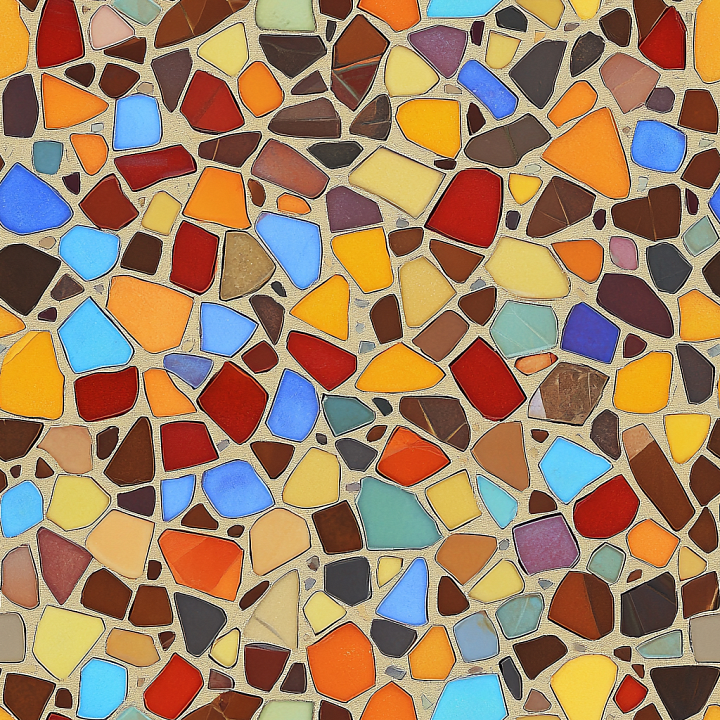 Mosaic with Colorful Irregular Ceramic Tiles and Matte Finish seamless PBR texture preview