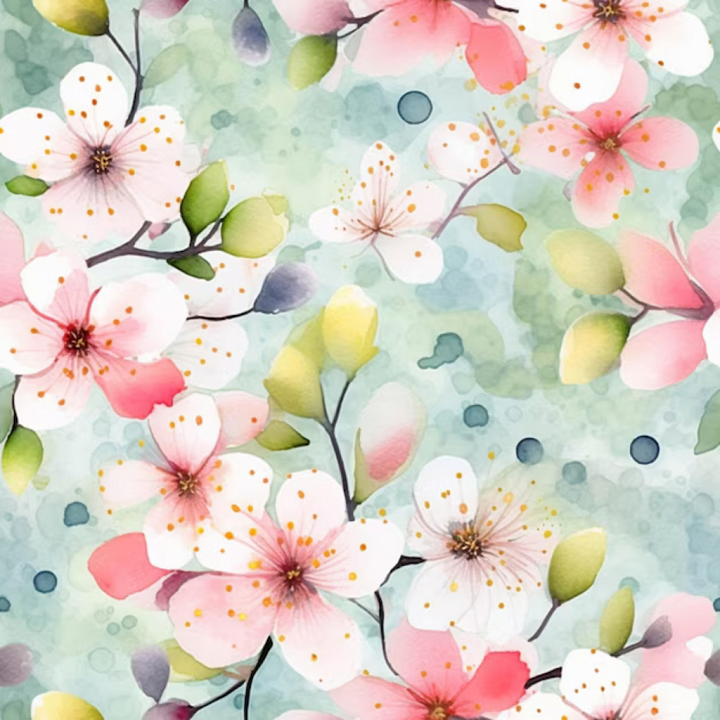 Pink Flower Watercolor Fabric with Delicate Blossoms seamless PBR texture preview