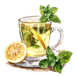 seamless Breakfast Herbal Lemon Balm Tea Glass with Fresh Lemon and Green Leaves Illustration texture 8k free download PBR