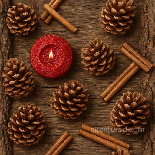 Pine Cones Rustic Wood Bark Texture Cinnamon Sticks seamless Merry christmas PBR texture