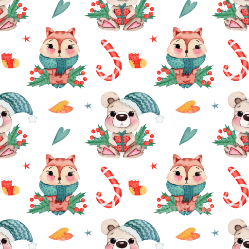Featuring Watercolor Christmas Animals and Festive Motifs seamless Watercolor Christmas PBR texture