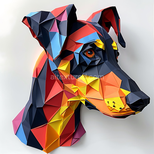 Seamless 3D PBR Texture Featuring Colorful Dobermann Origami Low Poly Style