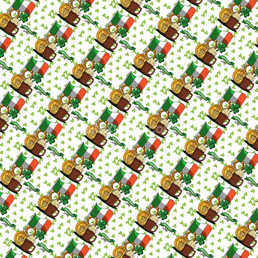 Seamless 3D PBR Texture: St Patrick Digital Paper with Irish Symbols and Shamrocks