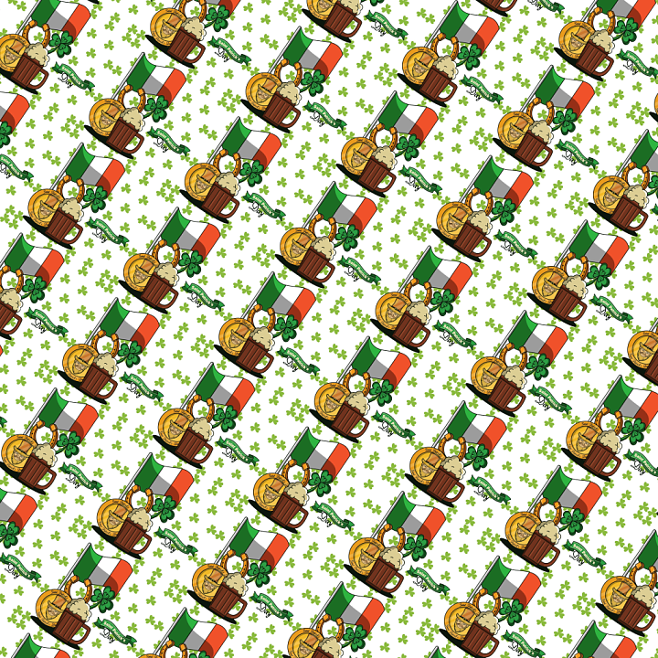St Patrick Digital Paper with Irish Symbols and Shamrocks seamless PBR texture preview