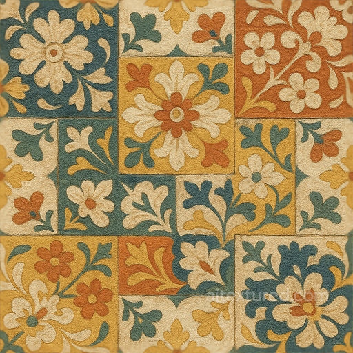 Encaustic Tiles Mosaic With Colorful Tiles And Intricate Floral Motifs seamless Mosaic PBR texture