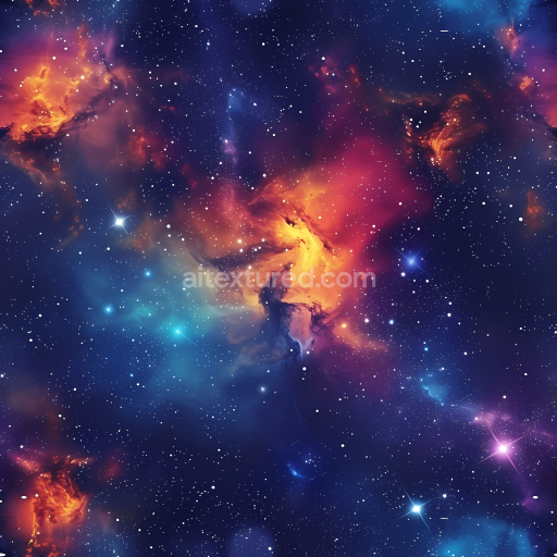 Seamless 3D PBR Nebula Sky Texture Featuring Vibrant Cosmic Clouds and Stars