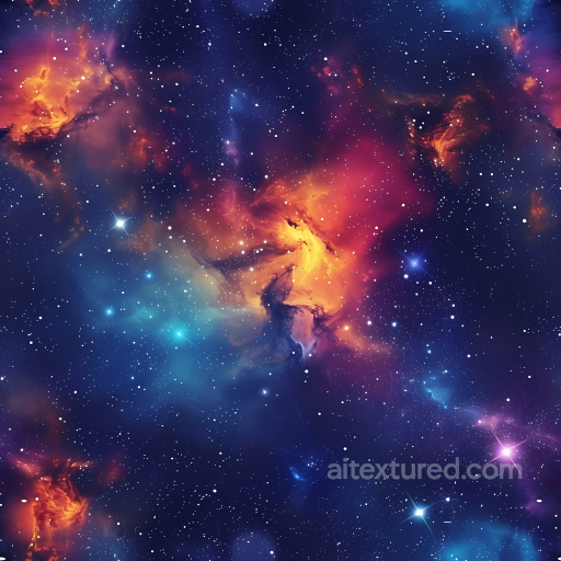Nebula Sky Texture Featuring Vibrant Cosmic Clouds and Stars seamless Star, space, planets PBR texture