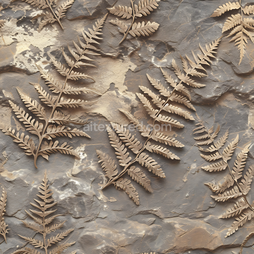 Seamless 3D PBR Texture of Rocky Ground with Detailed Fossilized Fern Imprints