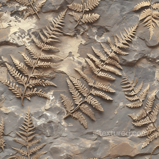 Stone Texture of Rocky Ground with Detailed Fossilized Fern Imprints seamless Stone PBR texture