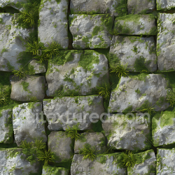 seamless Seamless 3D mossy stone wall PBR texture with weathered, lichen-covered rocks texture 8k free download PBR