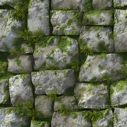 mossy stone wall PBR texture with weathered, lichen-covered rocks seamless Stone PBR texture