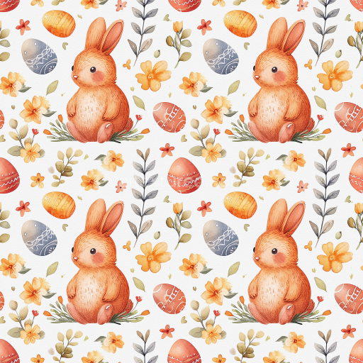 Seamless 3D PBR Easter Bunny and Decorative Egg Digital Paper Texture