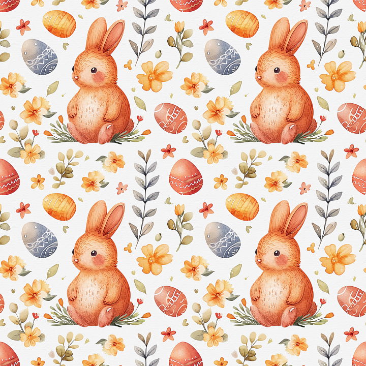 All Easter Digital paper of Watercolor Easter Bunny with Decorative Egg… seamless PBR texture preview