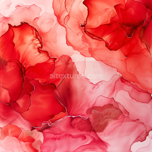 Seamless 3D Alcohol Ink PBR Texture with Vibrant Red Fluid Waves and Soft Translucent Layers