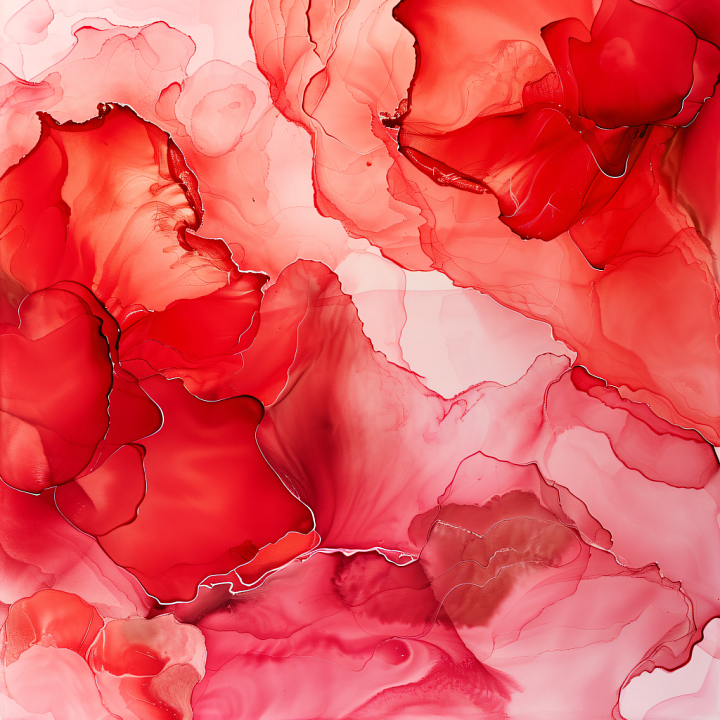 Alcohol Ink with Vibrant Red Fluid Waves and Soft Translucent Layers seamless PBR texture preview