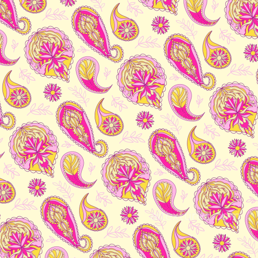 Retro Paisley Fabric Texture with Pink and Yellow Floral Pattern seamless Retro Paisley PBR texture