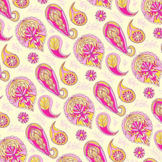 Retro Paisley Fabric Texture with Pink and Yellow Floral Pattern Retro Paisley texture preview