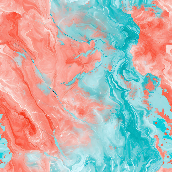Coral and Aqua Marble with Swirling Pastel Veins seamless PBR texture preview