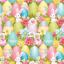 seamless Seamless 3D PBR Texture Featuring Colorful Easter Eggs and Bunnies with Flowers texture 8k free download PBR