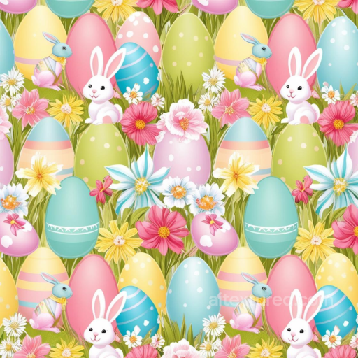 Featuring Colorful Easter Eggs and Bunnies with Flowers seamless All Easter Digital paper PBR texture