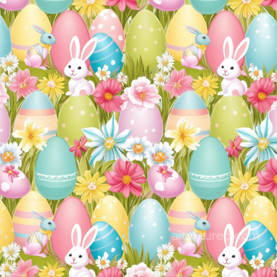 Featuring Colorful Easter Eggs and Bunnies with Flowers All Easter Digital paper texture preview