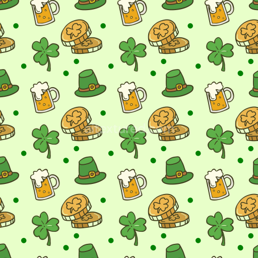 Seamless 3D PBR St Patrick Digital Paper Texture with Shamrocks, Coins, Beer Mugs and Hats