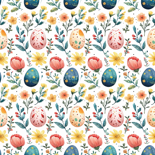 Seamless 3D PBR Texture of Watercolor Easter Eggs and Delicate Spring Flowers