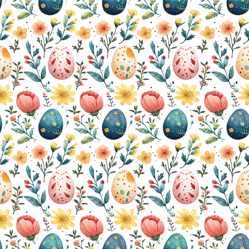 All Easter Digital paper Texture of Watercolor Easter Eggs and Delicate Spring Flowers seamless All Easter Digital paper PBR texture