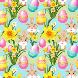 seamless Seamless 3D PBR Texture of Easter Bunnies, Daffodils, and Decorative Eggs texture 8k free download PBR