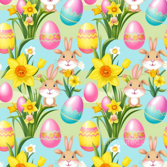 All Christmas Digital paper Texture of Easter Bunnies, Daffodils, and Decorative Eggs All Christmas Digital paper texture preview
