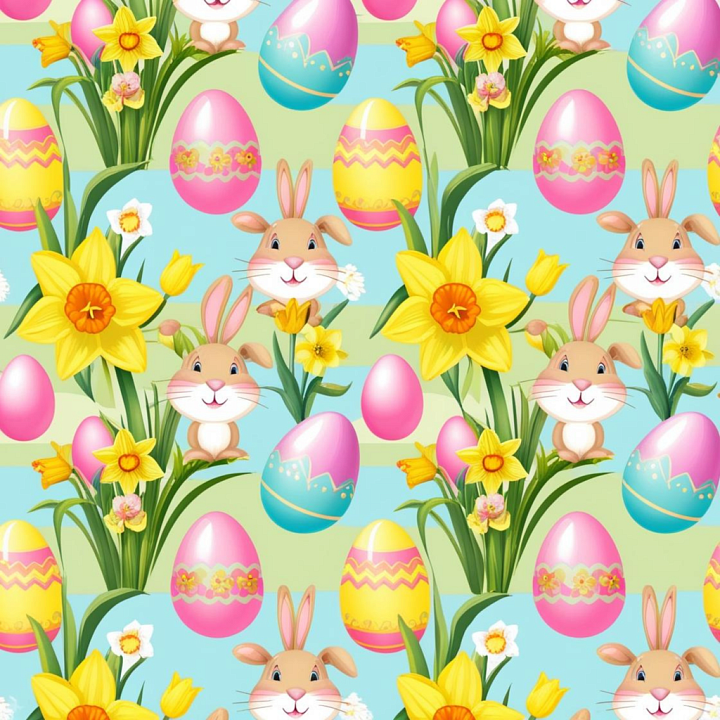 All Christmas Digital paper of Easter Bunnies, Daffodils, and Decorativ… seamless PBR texture preview