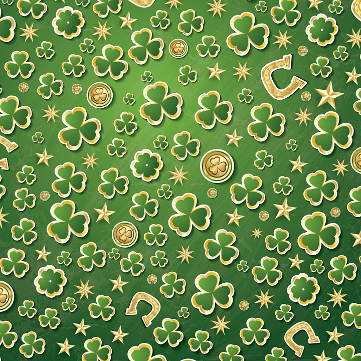 with Green Shamrocks and Gold Lucky Icons seamless PBR texture preview