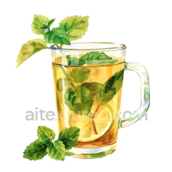 seamless Breakfast Lemon Balm Tea Glass with Fresh Green Leaves - Watercolor Illustration texture 8k free download PBR
