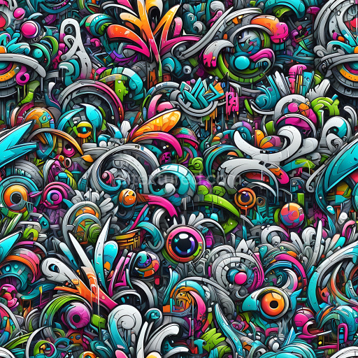 Seamless 3D PBR Texture of Vibrant Multicolor Abstract Graffiti Art