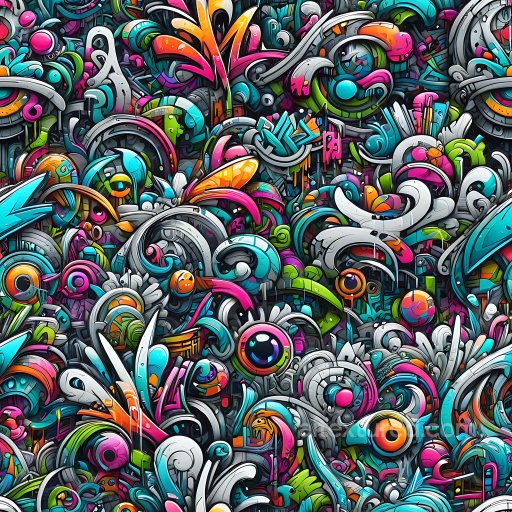 Seamless 3D PBR Texture of Vibrant Multicolor Abstract Graffiti Art texture preview
