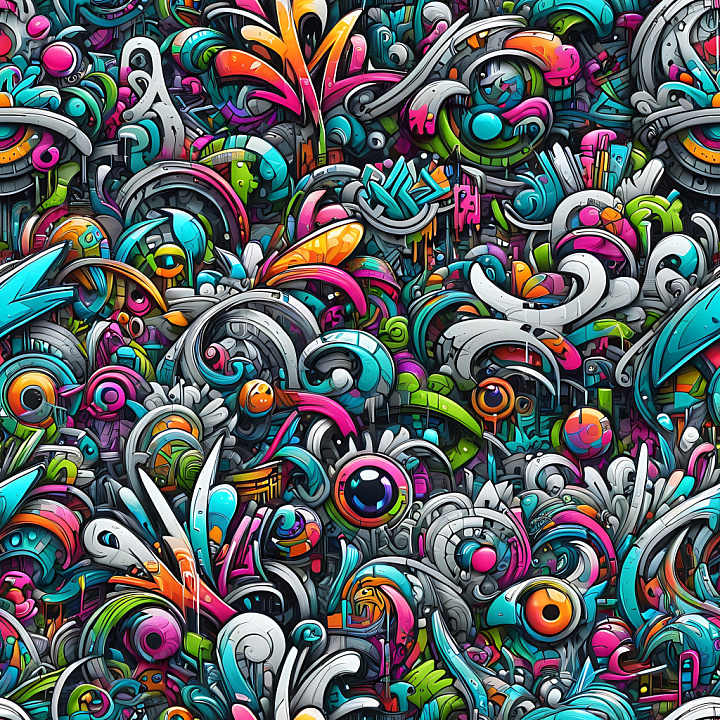 Vibrant Multicolor Abstract Graffiti Art seamless PBR texture preview