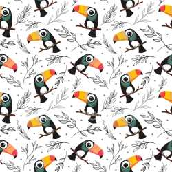 Pattern Bundle - Seamless 3D PBR Pattern Texture Featuring Stylized Toucan Motifs and Delicate Leaf Illust… texture preview