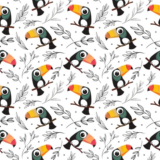 Pattern Texture Featuring Stylized Toucan Motifs and Delicate Leaf Illustrations seamless Pattern Bundle PBR texture