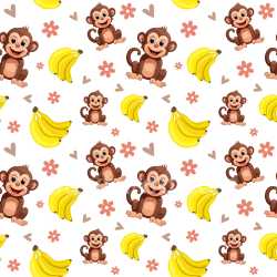 Pattern Bundle - Seamless 3D Pattern PBR Texture with Cute Cartoon Monkeys, Bananas & Floral Motifs texture preview