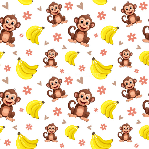 Pattern Bundle - Seamless 3D Pattern PBR Texture with Cute Cartoon Monkeys, Bananas & Floral Motifs texture preview