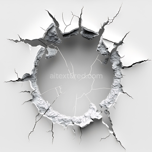 Seamless 3D PBR cracked wall hole texture with detailed fractures and rough edges