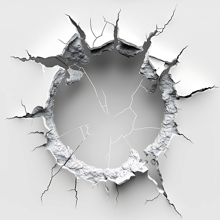 Cracked Wall Hole With Detailed Fractures And Rough Edges seamless PBR texture preview