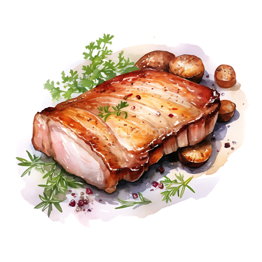 Grilled Pork Loin Steak with Herbs and Mushrooms Breakfast Illustration