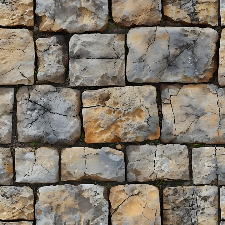 Weathered Stone Wall with Cracks and Earthy Tones seamless PBR texture preview
