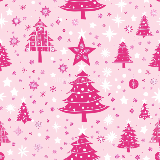 Seamless 3D PBR Texture of Pink Christmas Trees & Stars Digital Paper