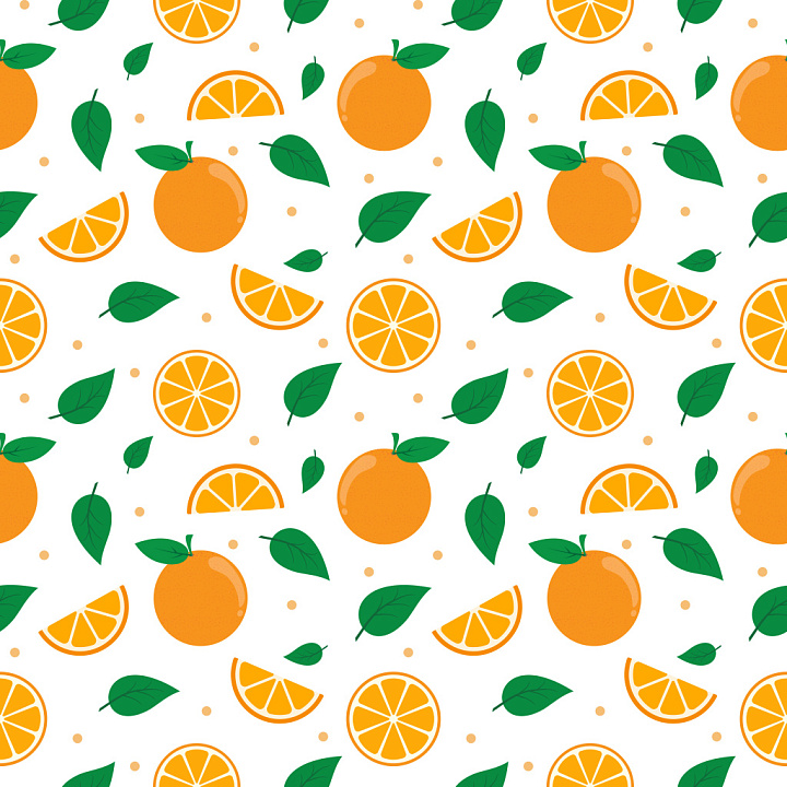 Pattern Featuring Vibrant Orange Fruit and Green Leaf Motifs seamless PBR texture preview
