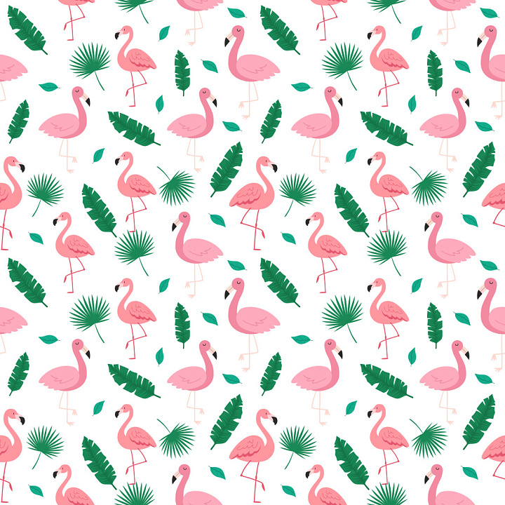 Pattern with Playful Flamingo and Tropical Leaf Motifs seamless PBR texture preview