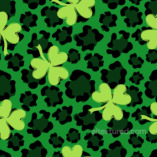 Featuring Green Shamrock Clovers and Leopard Spots seamless St patrick digital paper bundle PBR texture
